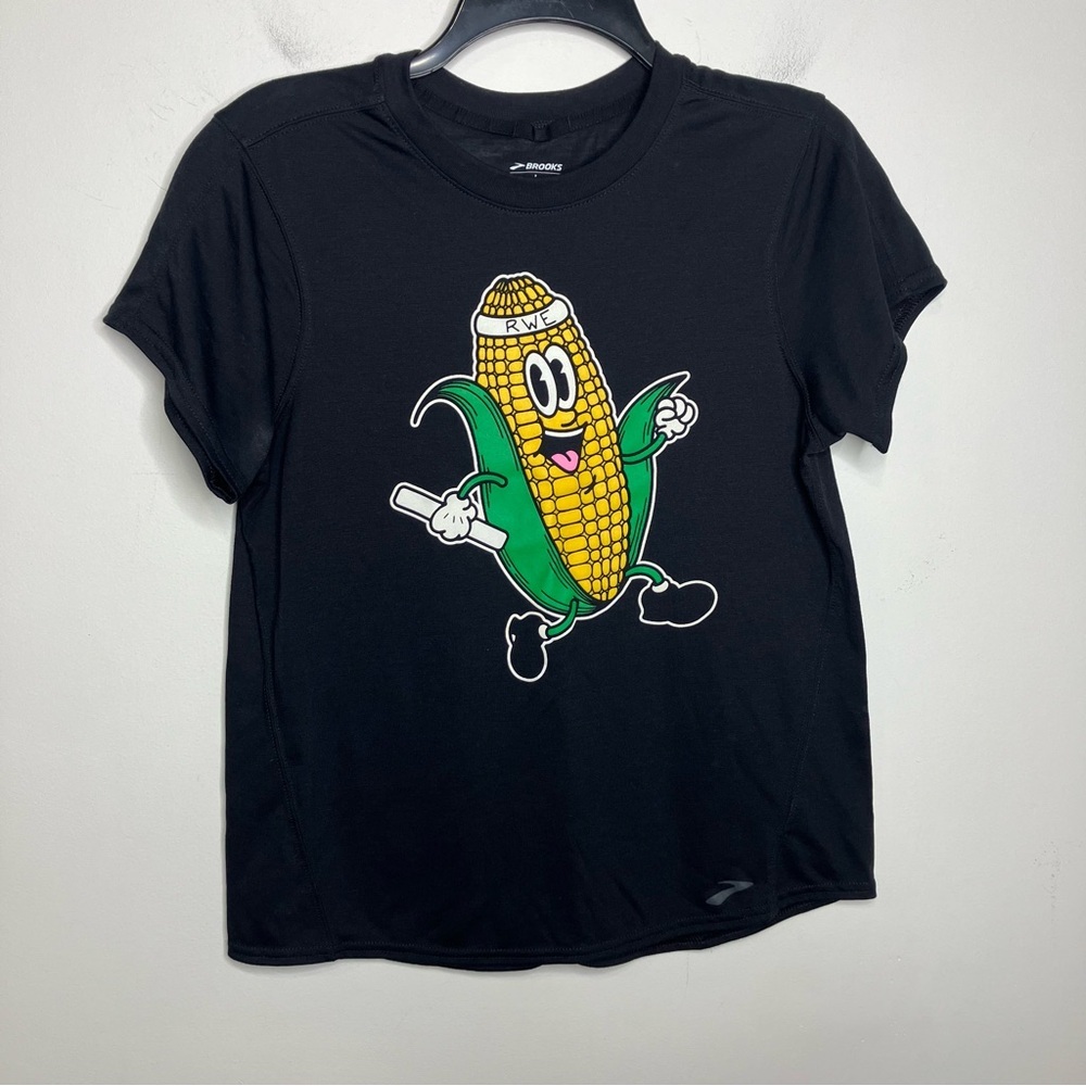 Brooks running corn graphic tee black womens size large‎ casual lightweight
